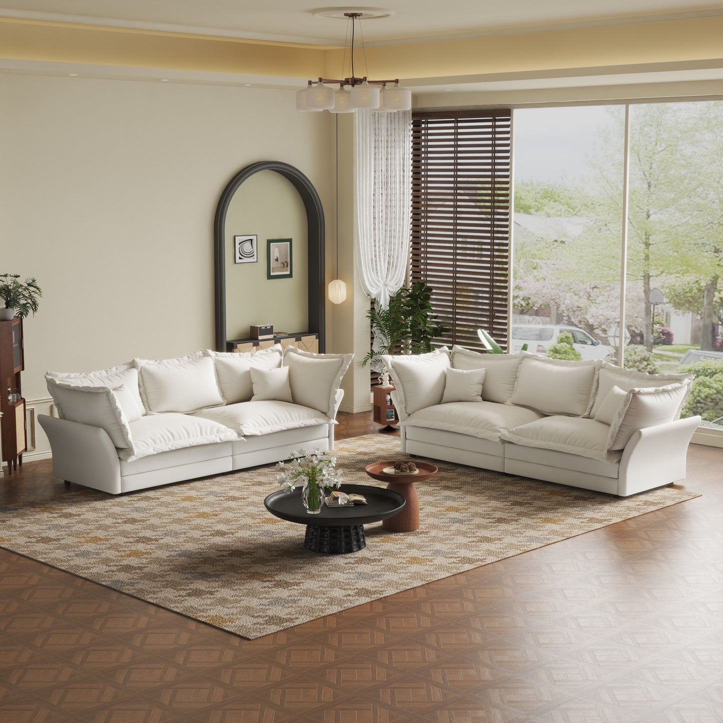 Modern Comfy Upholstered Sofa Cloud Couch, Deep Seat Couches With Multiple Large Soft Pillows, Convertible Deep Seat Chaise Longue For Living Room - Beige
