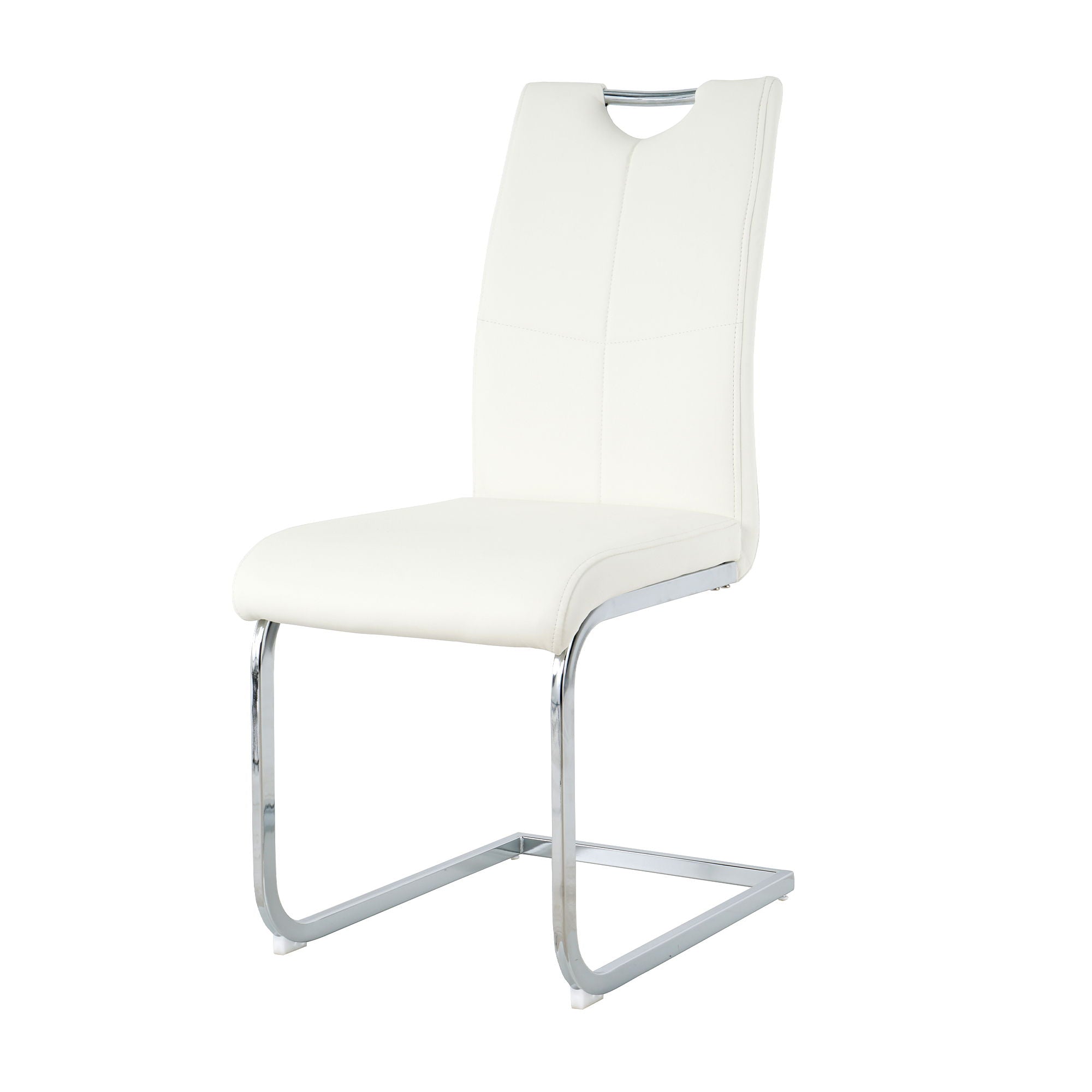 Modern Dining Chairs With Faux Leather Padded Seat And Chrome Metal Legs For Kitchen, Living, Bedroom, Dining Room - White / Silver