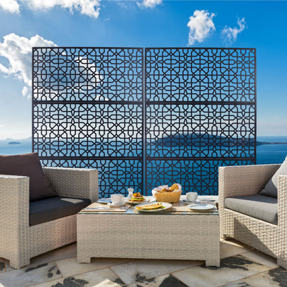 Outdoor & Indoor Privacy Screen Metal Privacy Screen Freestanding Decorative Privacy Screen Steel - Black
