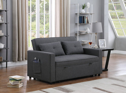 Zoey - Linen Convertible Sleeper Loveseat With Side Pocket - Dark Gray