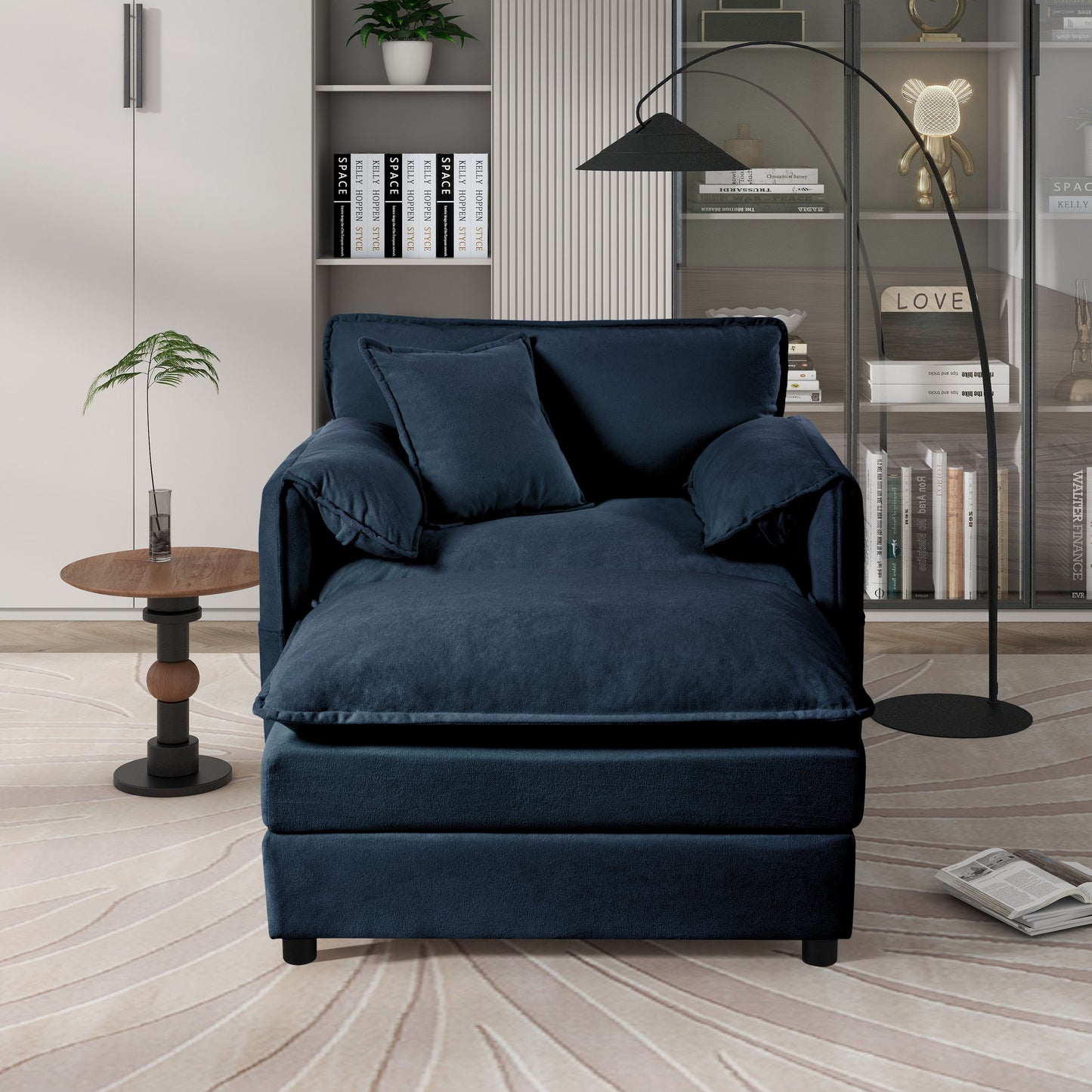 Oversized Recliner Chair With Movable Ottoman, Soft Chenille Upholstered Indoor Lounge Chair, Diy Combination - Blue