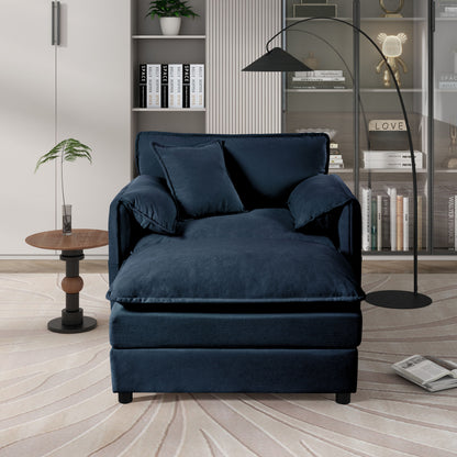 Oversized Recliner Chair With Movable Ottoman, Soft Chenille Upholstered Indoor Lounge Chair, Diy Combination - Blue