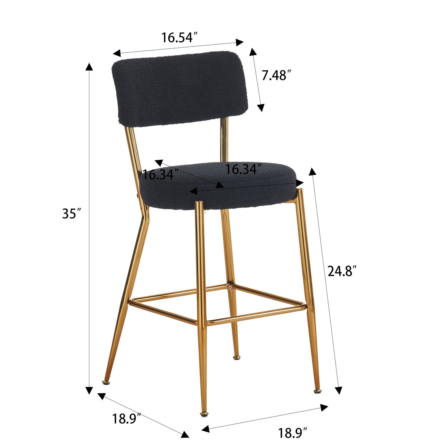Modern Teddy Fabric Upholstered Bar Stools (Set of 4) - Black / Gold