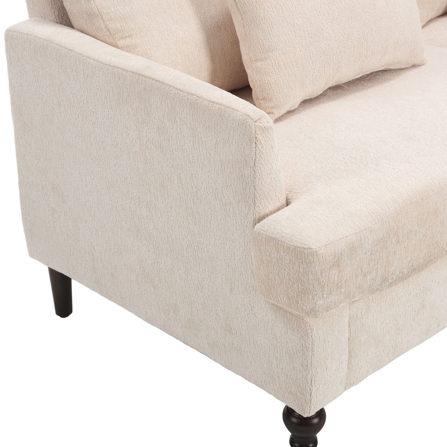 Mid Century Modern Chenille Fabric Loveseat Sofa With Brown Wood Feet, 2 Seat Upholstered Couch For Living Room And Bedroom - Beige