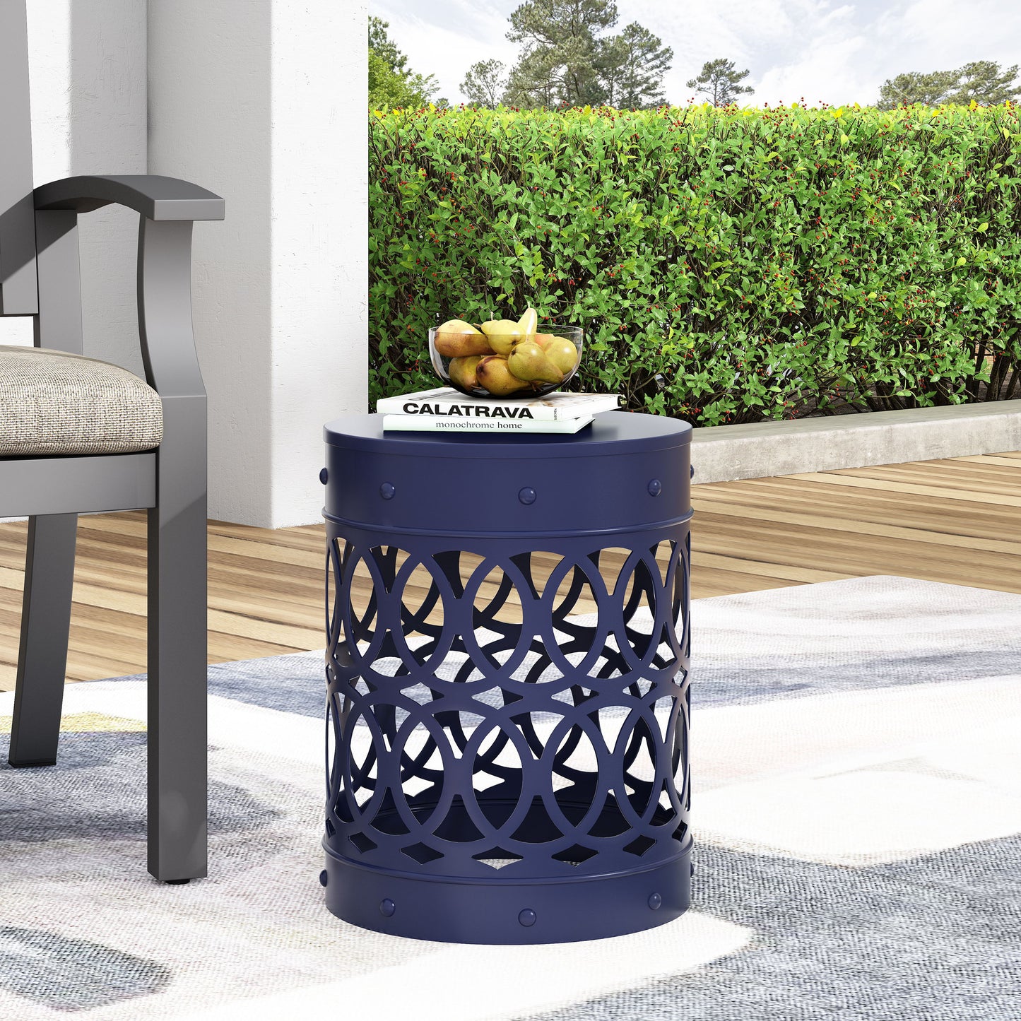 Outdoor, Metal End Table Large - Navy Blue