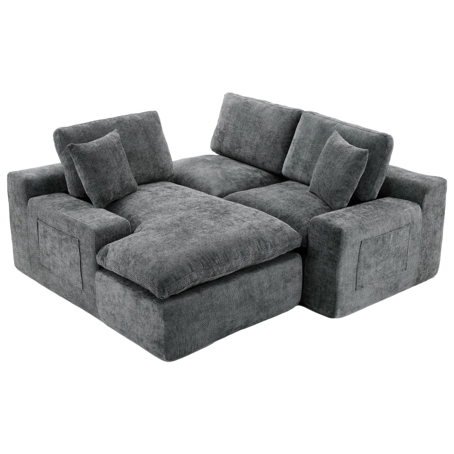 Cloud Sectional Sofa Upholstered Sofa Couch With Double-Layer Cushion And Side Pockets, Free Combined Sectional Sofa Full Compressed Sofa For Living Room - Gray