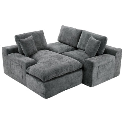 Cloud Sectional Sofa Upholstered Sofa Couch With Double-Layer Cushion And Side Pockets, Free Combined Sectional Sofa Full Compressed Sofa For Living Room - Gray