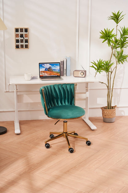 Office Desk Chair, Upholstered Home Office Desk Chairs With Adjustable Swivel Wheels, Ergonomic Office Chair For Living Room, Bedroom, Office, Vanity Study - Emerald