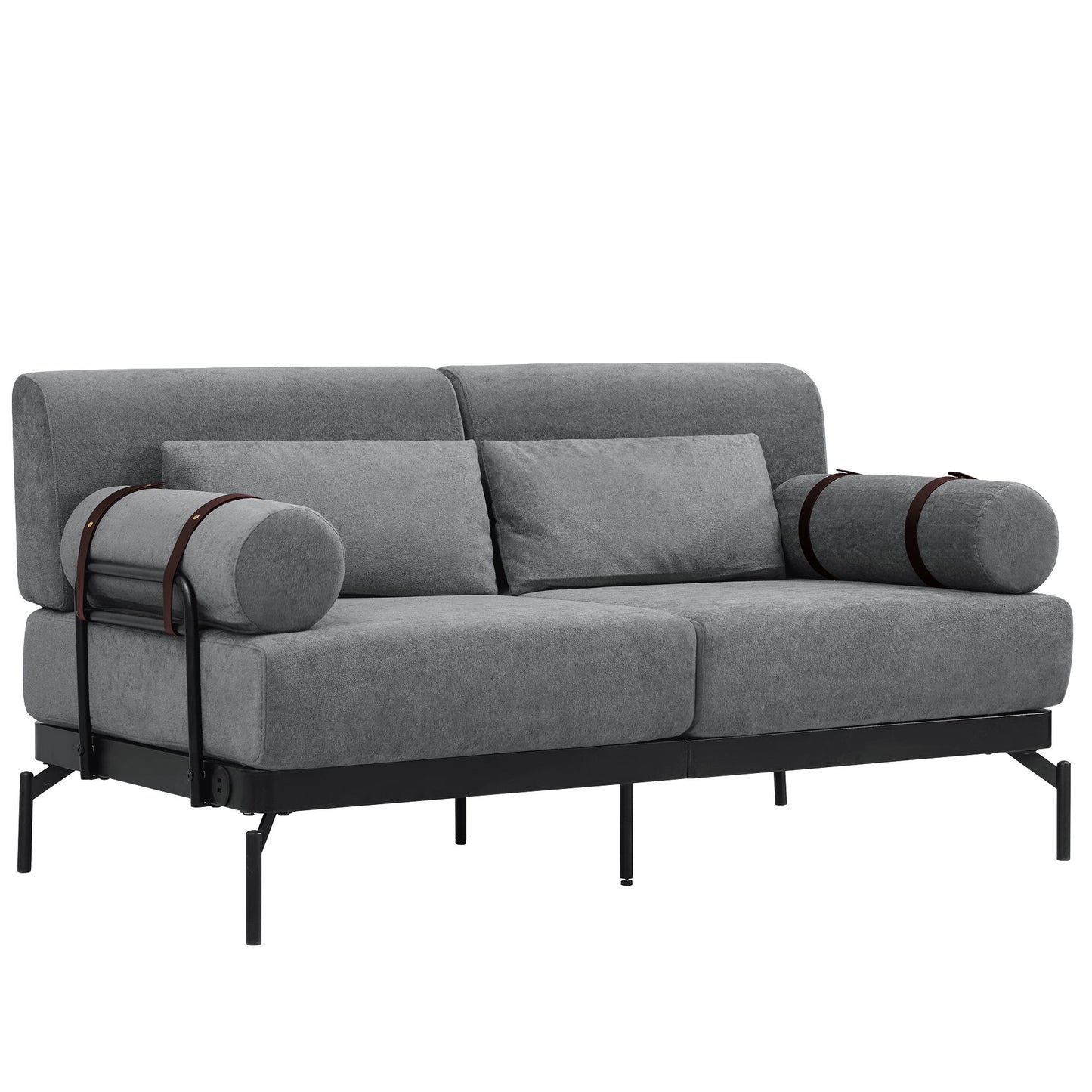 Modern Loveseat Sofa 59" Sofa Couch 2 Seater With USB Ports, Unique Cylindrical Armrests - Gray