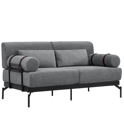Modern Loveseat Sofa 59" Sofa Couch 2 Seater With USB Ports, Unique Cylindrical Armrests - Gray