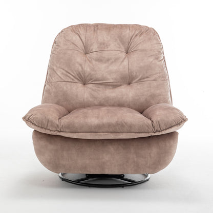 Modern Swivel Gliding Recliner Chair With Rocking Function And Phone Holder - Large Comfortable Reading Chair Stamped Velvet - Natural Brown
