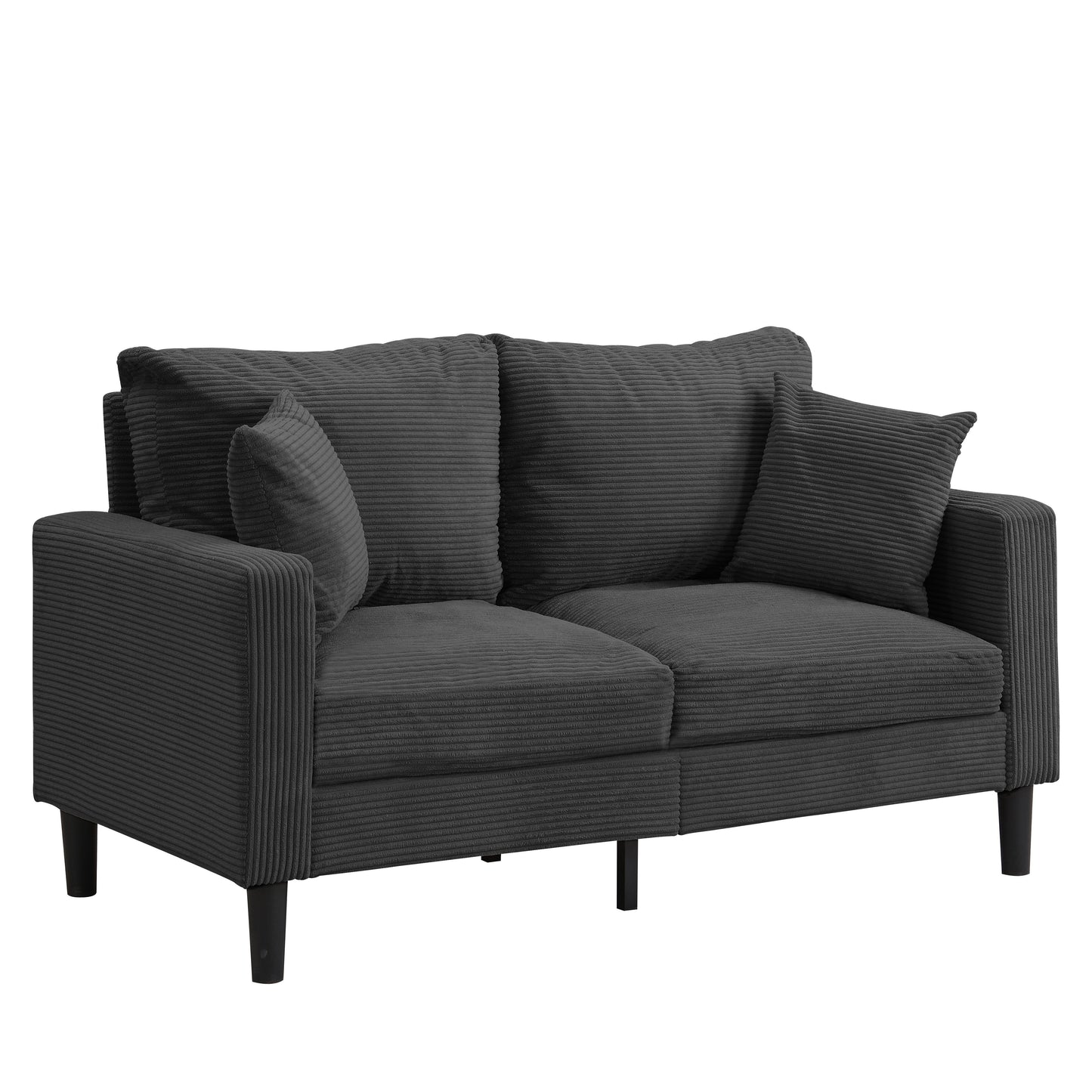 Modern Upholstered 2 Piece Sofa Set, Comfy Corduroy Living Room Furniture - Dark Gray
