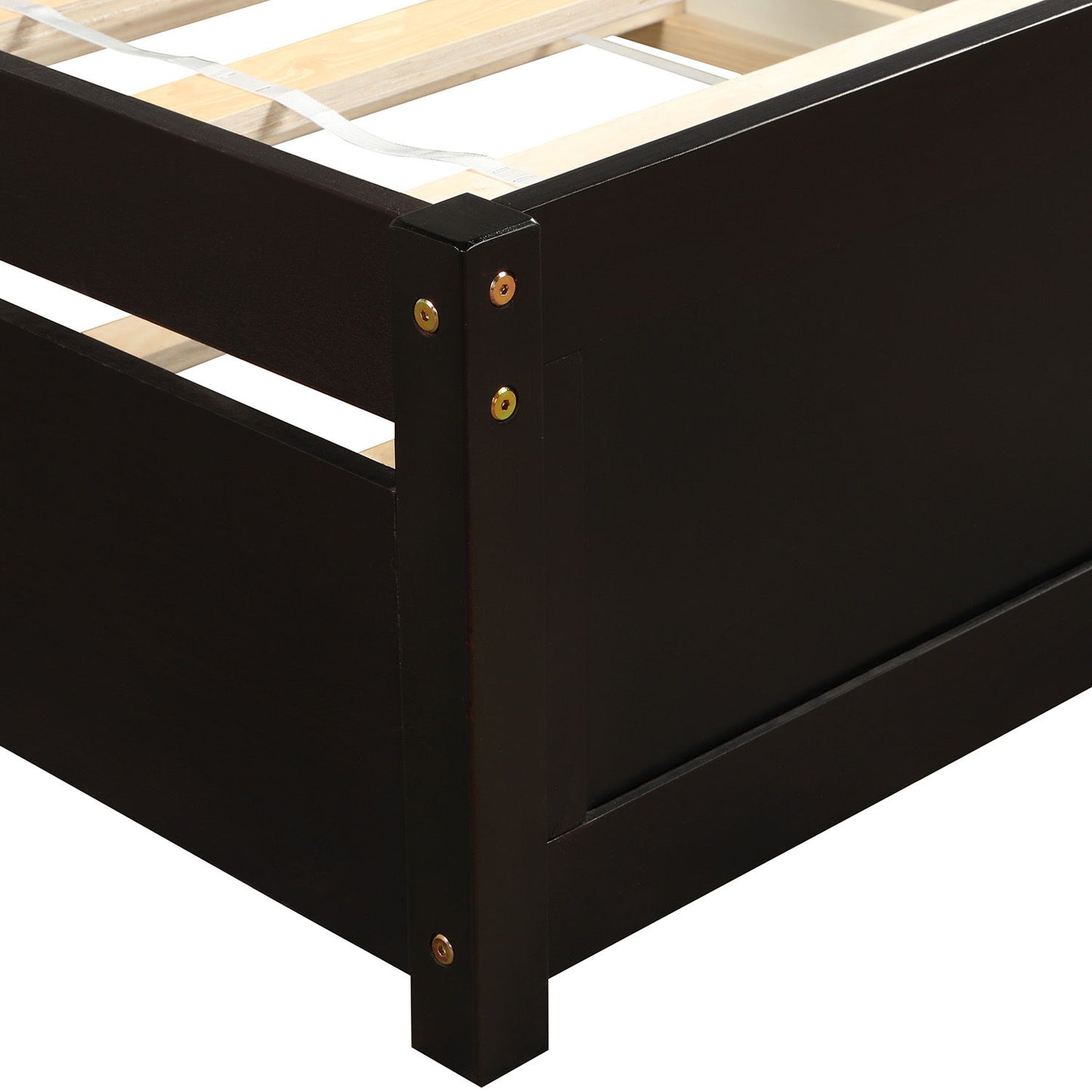 Twin Size Platform Bed Frame With Trundle - Espresso