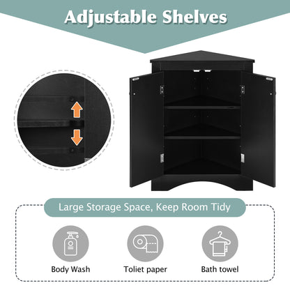 Triangle Bathroom Storage Cabinet With Adjustable Shelves, Freestanding Floor Cabinet For Home Kitchen - Black