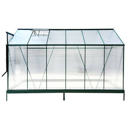 6.3'x12.2'x7' Polycarbonate Greenhouse, Heavy Duty Outdoor Aluminum Walk-In Green House Kit With Rain Gutter, Vent And Door For Backyard Garden - Green