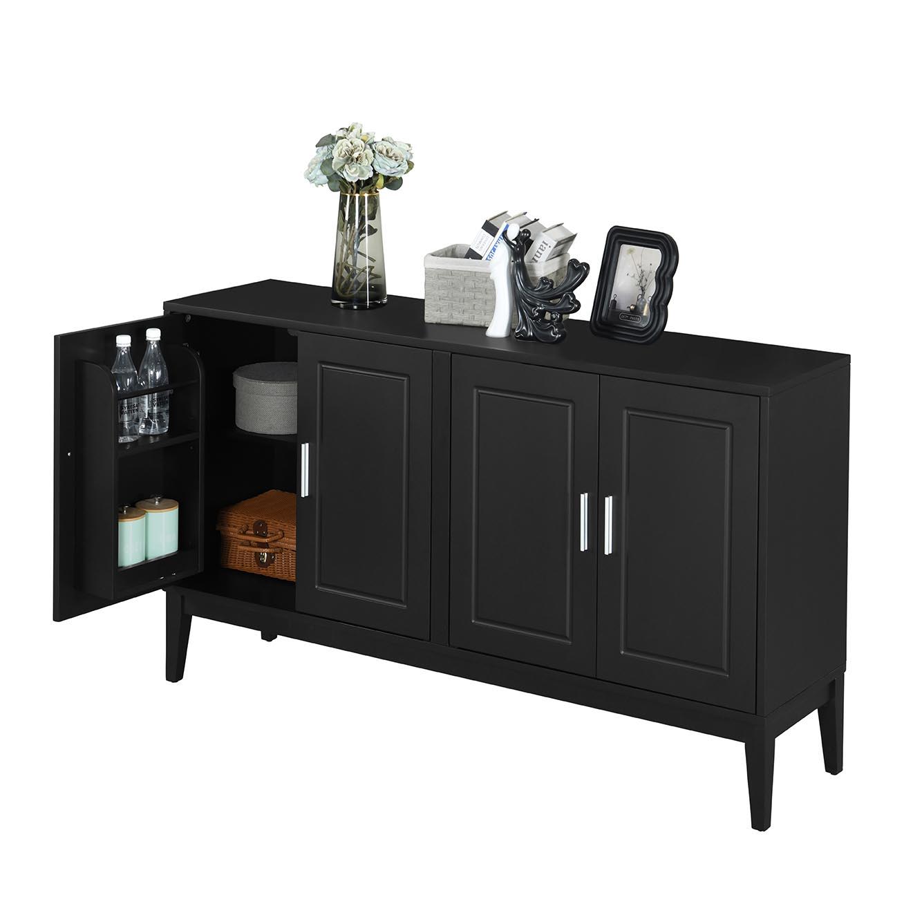 4 Door Sideboard Storage Cabinet With Door Shelf For Living Room And Dining Room, 2 Large Cabinets With Adjustable Shelf - Black