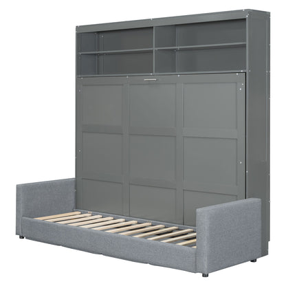 Queen Size Murphy Wall Bed With Sofa - Gray