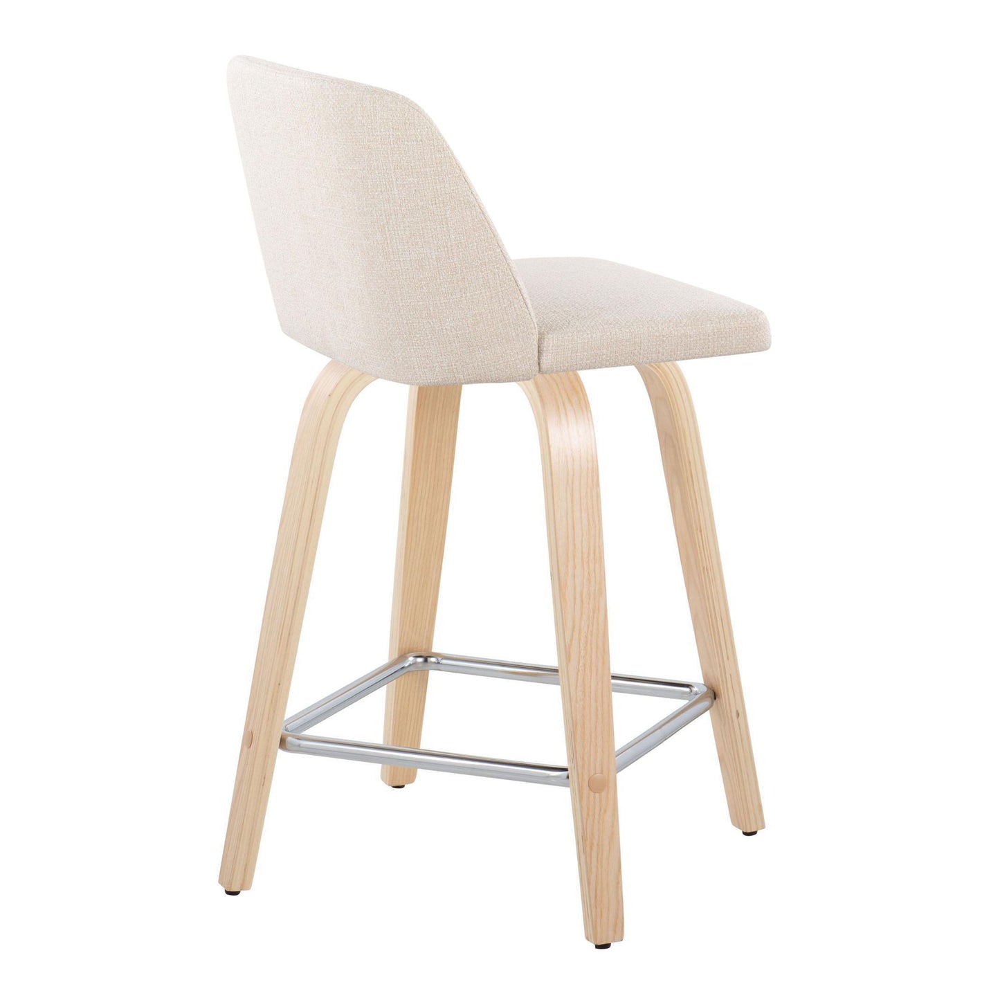 Toriano - Contemporary Fixed Height Counter Stool With Swivel And Square Footrest (Set of 2) - Natural / Cream