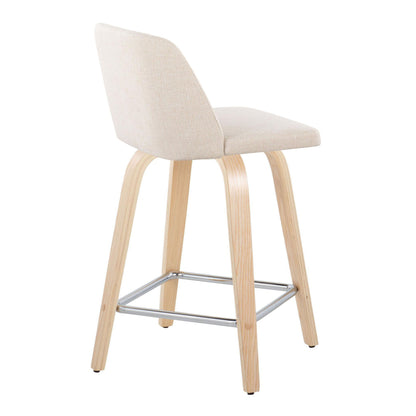 Toriano - Contemporary Fixed Height Counter Stool With Swivel And Square Footrest (Set of 2) - Natural / Cream