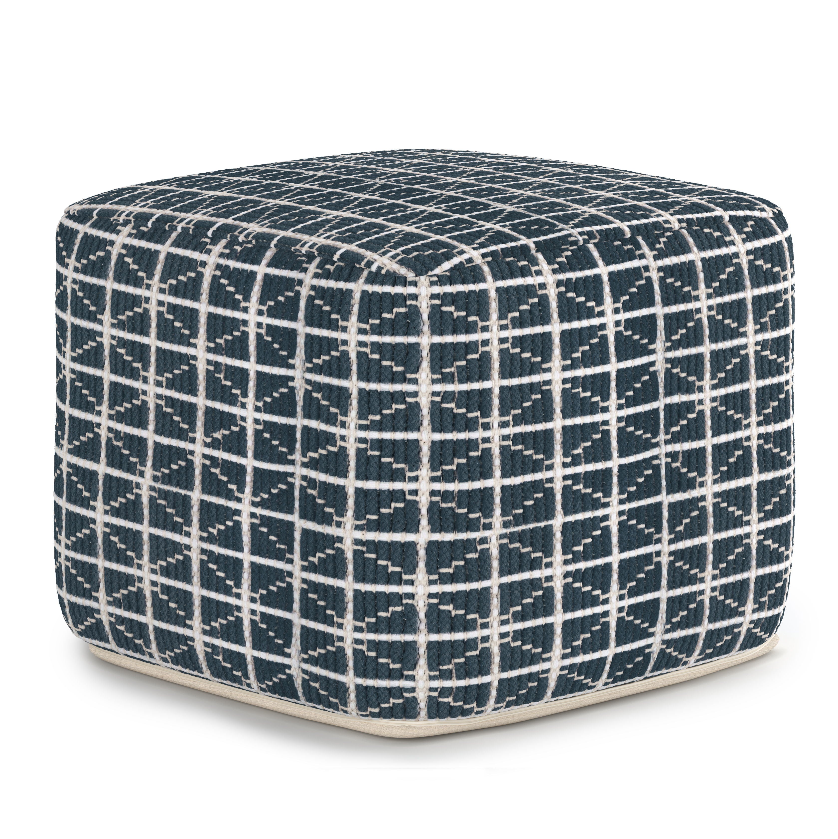 Noreen - Square Pouf - Dark Blue / White