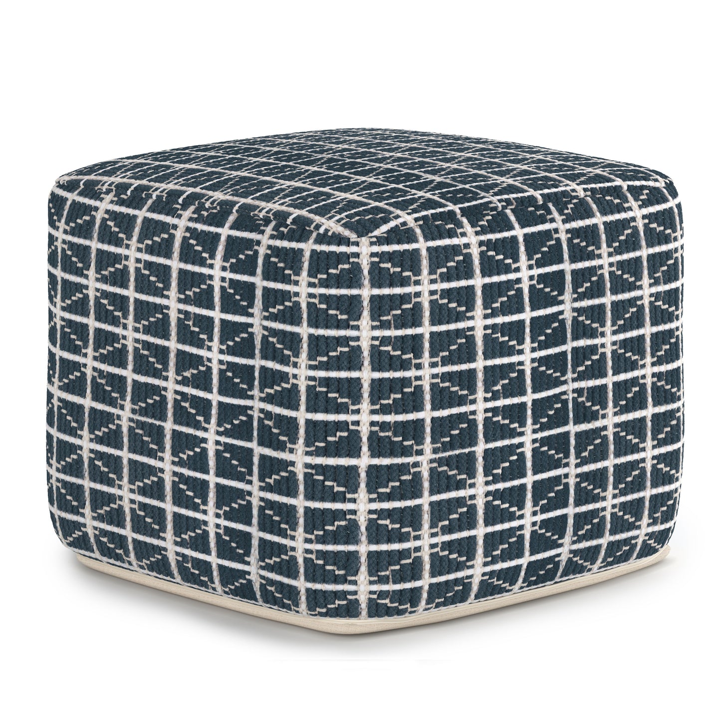 Noreen - Square Pouf - Dark Blue / White