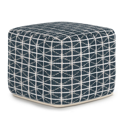 Noreen - Square Pouf - Dark Blue / White