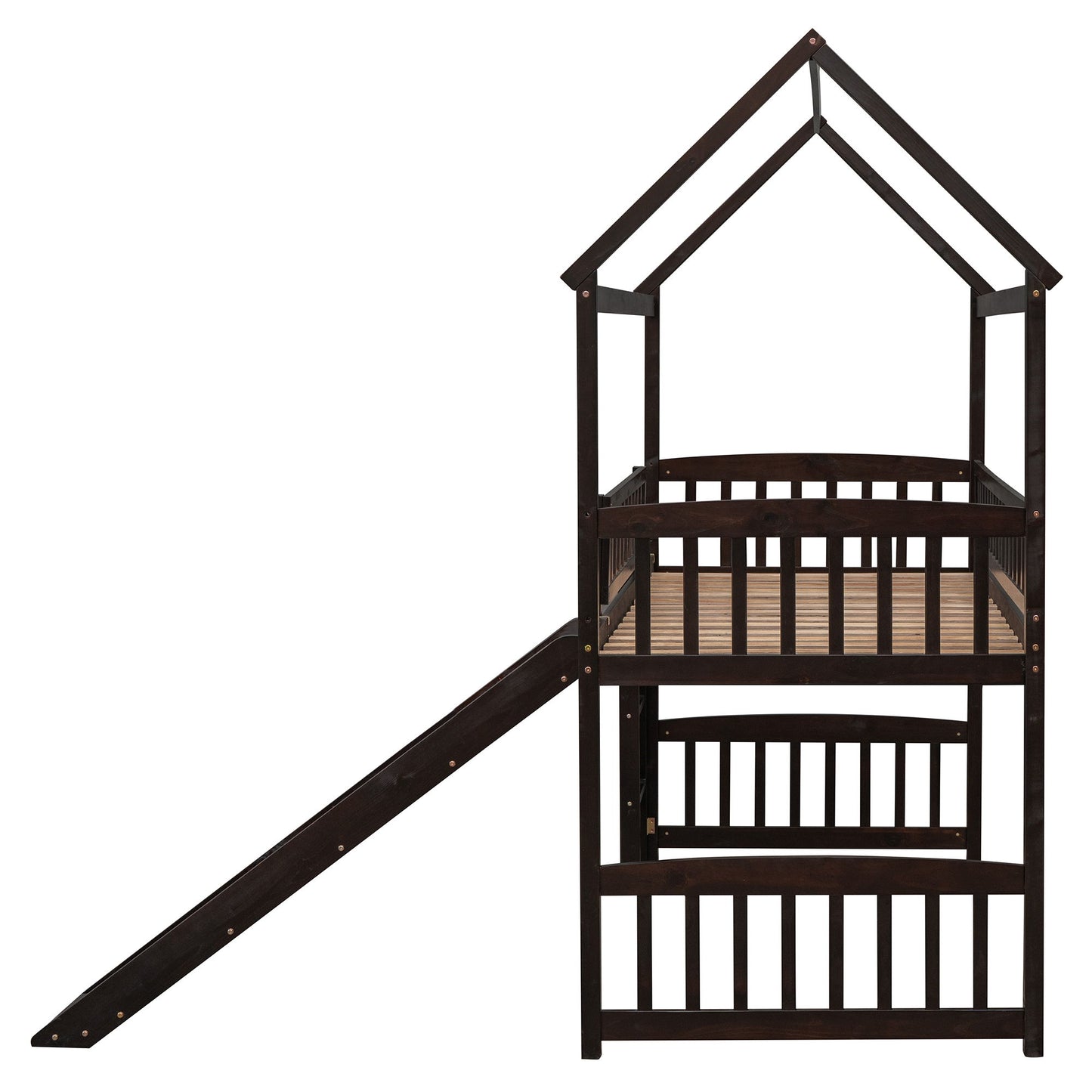 Twin House Loft Bed With Slide - Espresso