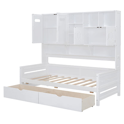 Twin Size Daybed With 2 Drawers And All In One Cabinet And Shelf - White