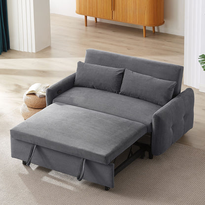 Pull Out Sofa Bed Convertible Couch 2 Seat Loveseat Sofa Modern Sleeper Sofa With 2 Throw Pillows And USB Ports For Living Room - Dark Gray