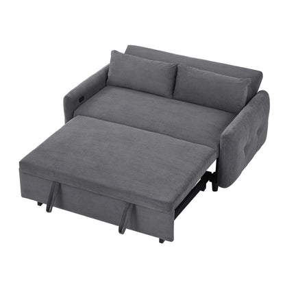Pull Out Sofa Bed Convertible Couch 2 Seat Loveseat Sofa Modern Sleeper Sofa With 2 Throw Pillows And USB Ports For Living Room - Dark Gray