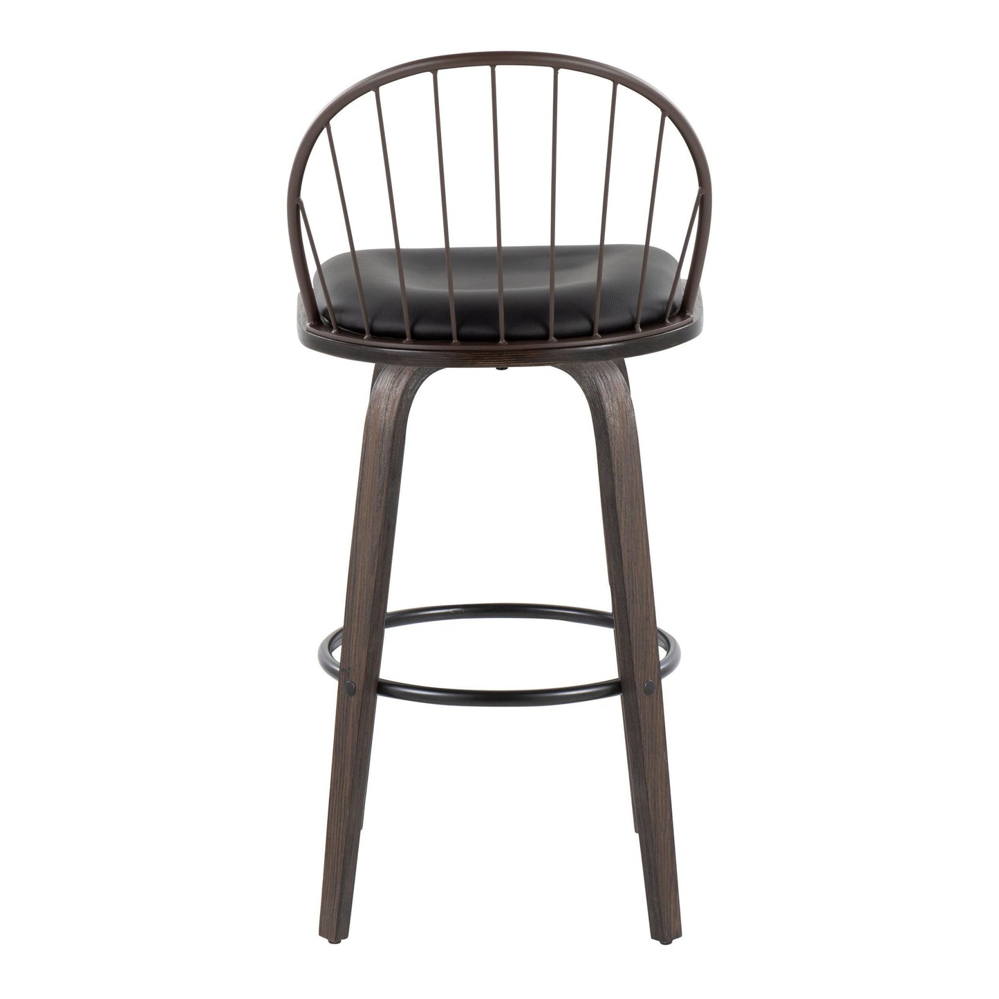 Riley - Industrial / Urban Fixed Height Barstool With Swivel With Round Footrest With Removable Cushion (Set of 2) - Walnut / Brown