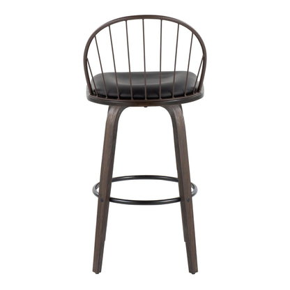 Riley - Industrial / Urban Fixed Height Barstool With Swivel With Round Footrest With Removable Cushion (Set of 2) - Walnut / Brown