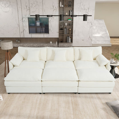 Modular Oversized Deep Seat Sectional Cloud Sofa Sleeper With 3 Ottomans & Soft Pillows - Beige