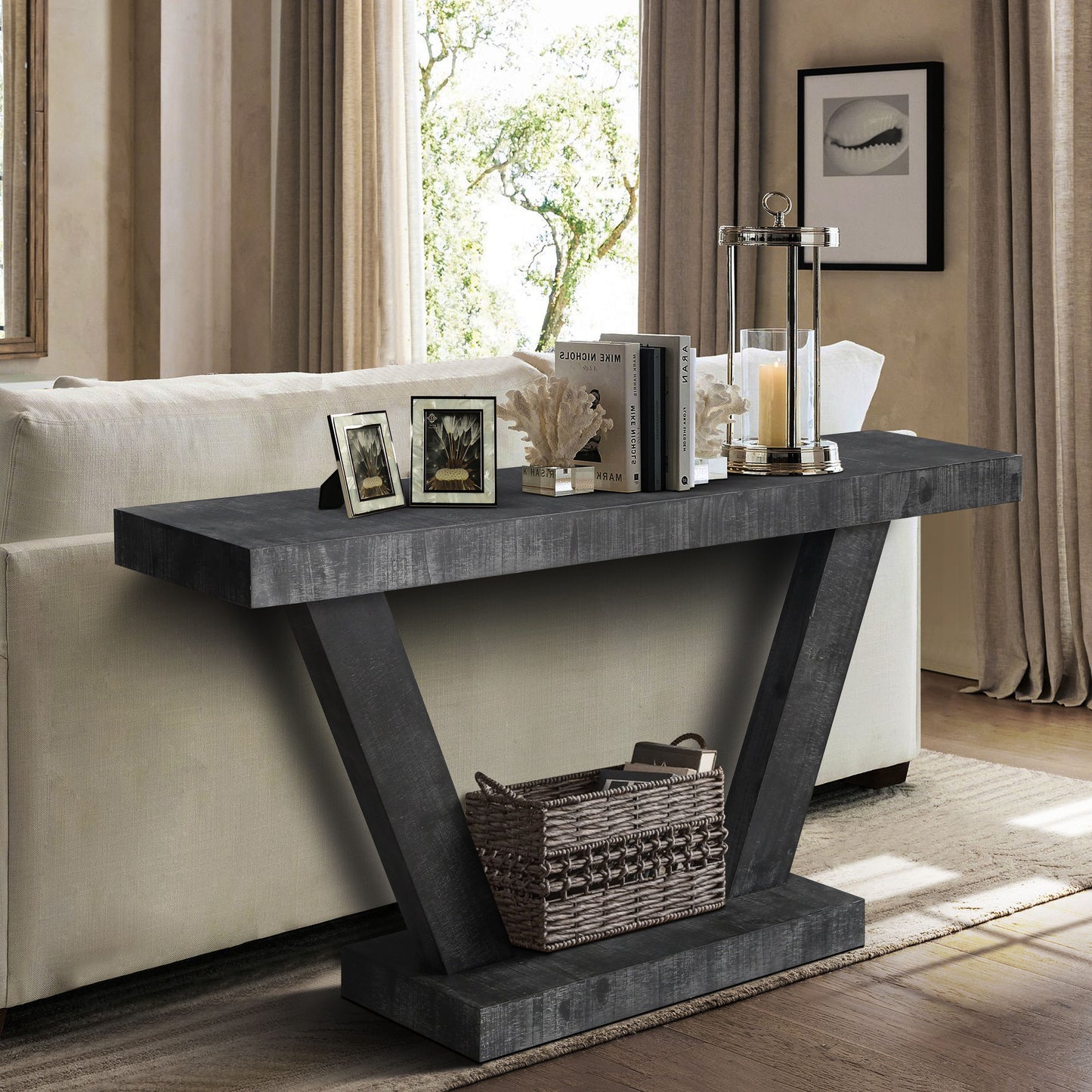 Vintage Distressed Wood Entryway Bench With 2 Tier Storage, Rustic Wide Design - Antique Black