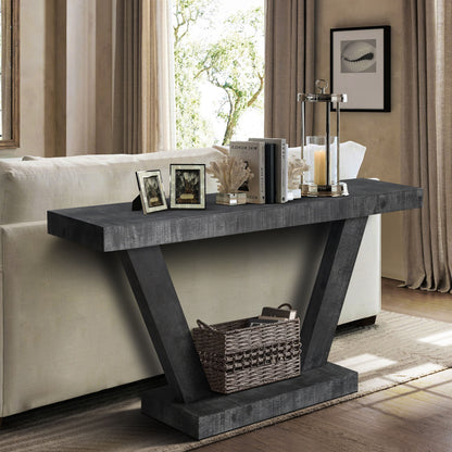 Vintage Distressed Wood Entryway Bench With 2 Tier Storage, Rustic Wide Design - Antique Black