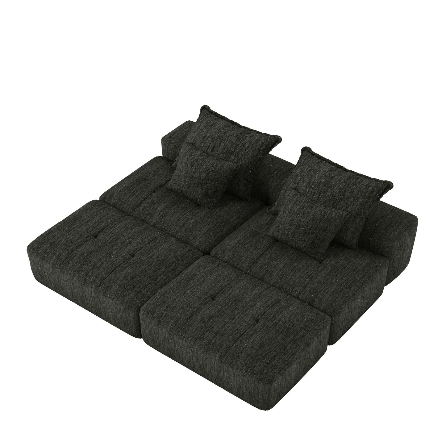 Modern Oversized Modular Sectional Sofa With 2 Ottoman And 2 Seat, Sparkling Chenille Fabric Soft Cushion Sofa With 4 Pillows, 4 Pieces Diy Combination Tufted Sofa, No Assembly Required - Black