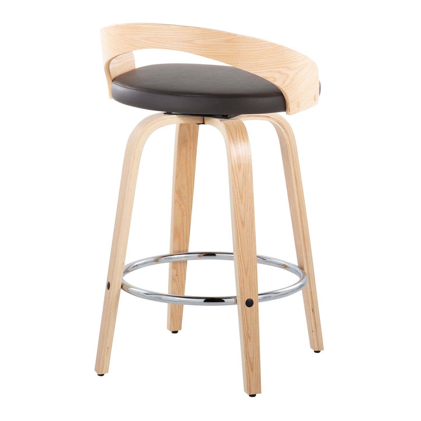 Grotto - Contemporary Fixed Height Counter Stool With Swivel With Round Footrest (Set of 2) - Natural / Brown
