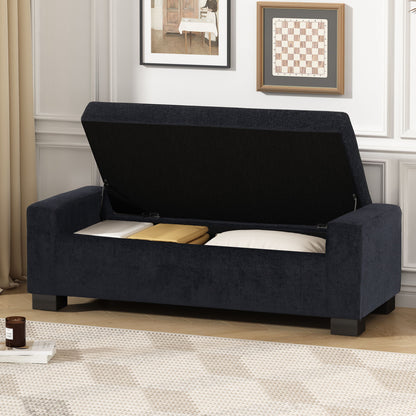 Textured Fabric Ottoman Bench With Hinged Lid - Dark Blue