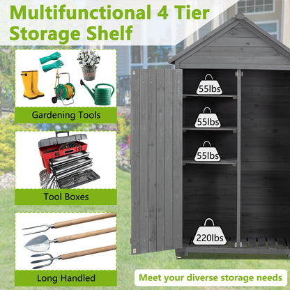 Outdoor Storage Cabinet, Garden Wood Tool Shed, Outside Wooden Shed Closet With Shelves And Latch For Yard - Gray