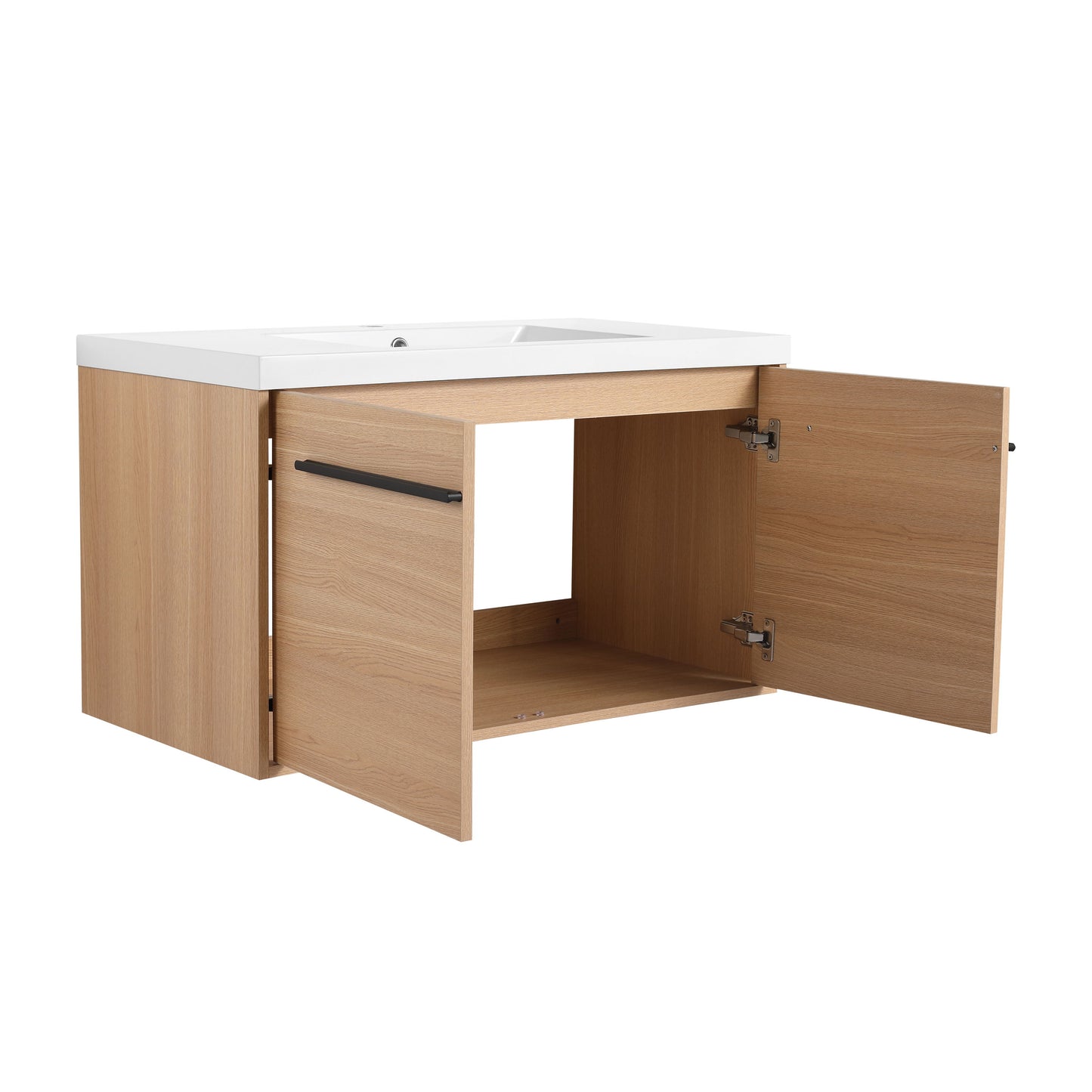 Bathroom Vanity With Resin Countertop Sink, 2 Doors Cabinet Set - Oak