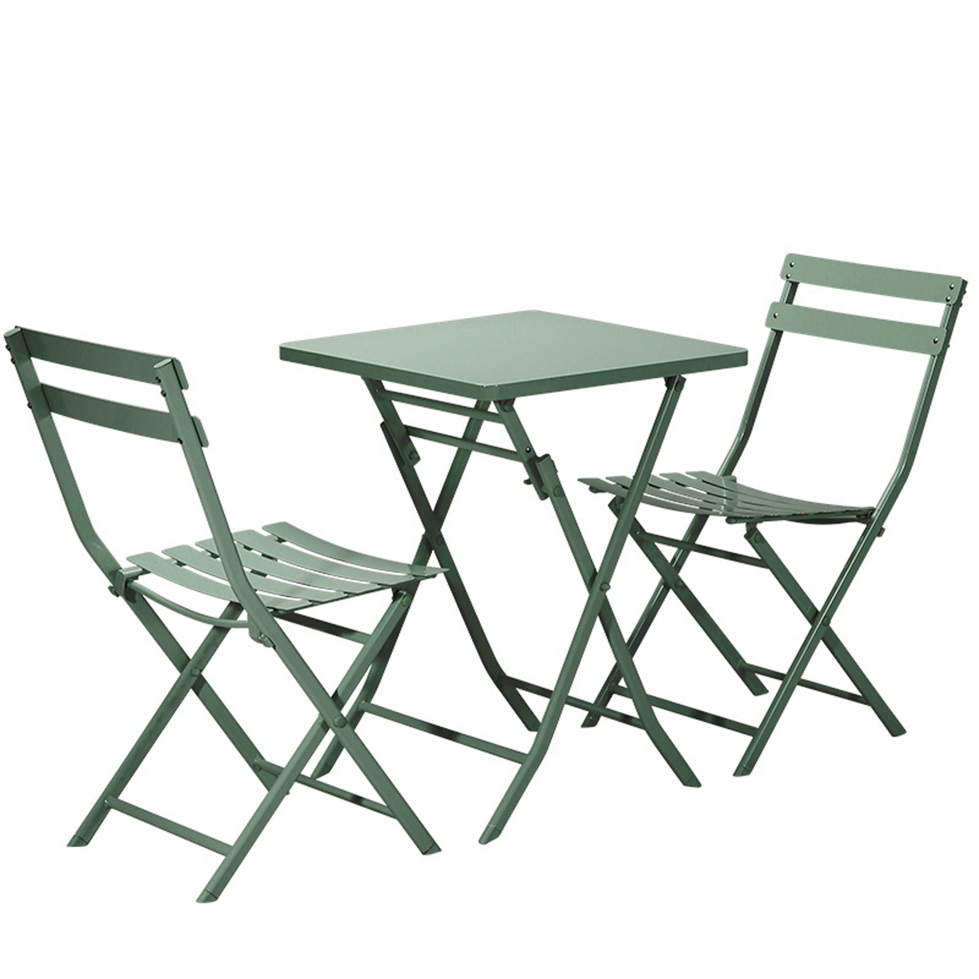 3 Piece Patio Bistro Set Of Foldable Squaretable And Chairs - Dark Green
