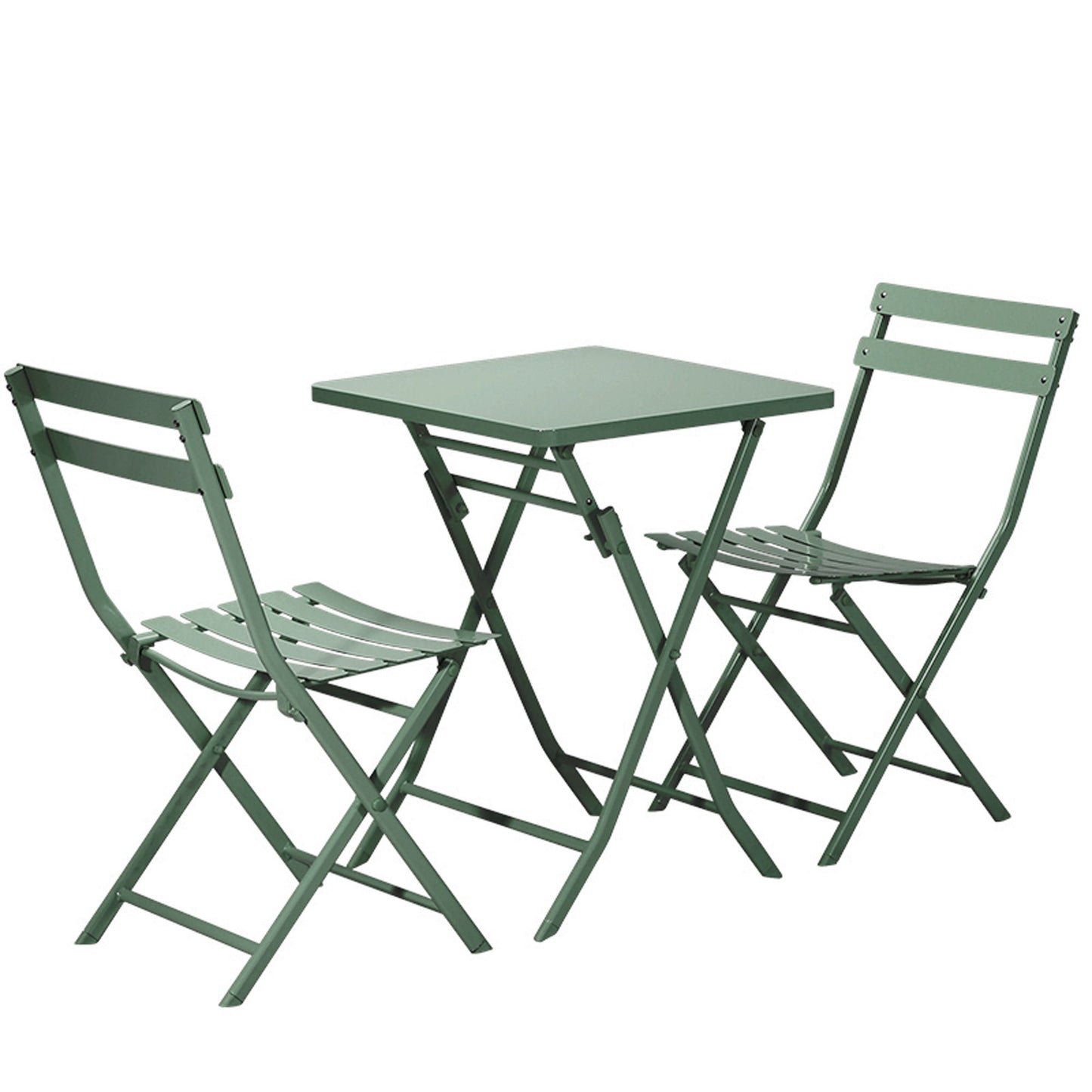 3 Piece Patio Bistro Set Of Foldable Squaretable And Chairs - Dark Green