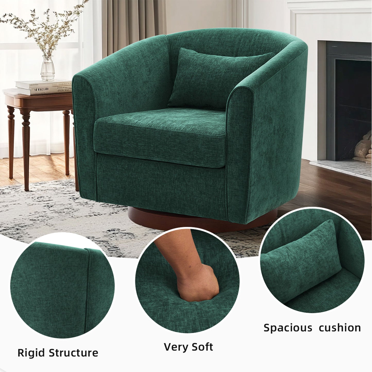 Swivel Accent Chair For Living Room, Sofa Chairs With Base Side, Comfy Swivel Accent Chair With Wide Upholstered, For Living Room - Green