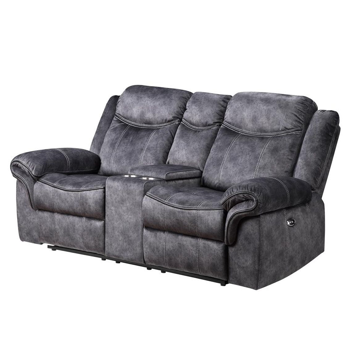 Jimny - Domino Power Console Reclining Loveseats With Power Switch - Gray