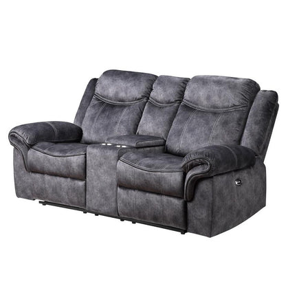 Jimny - Domino Power Console Reclining Loveseats With Power Switch - Gray