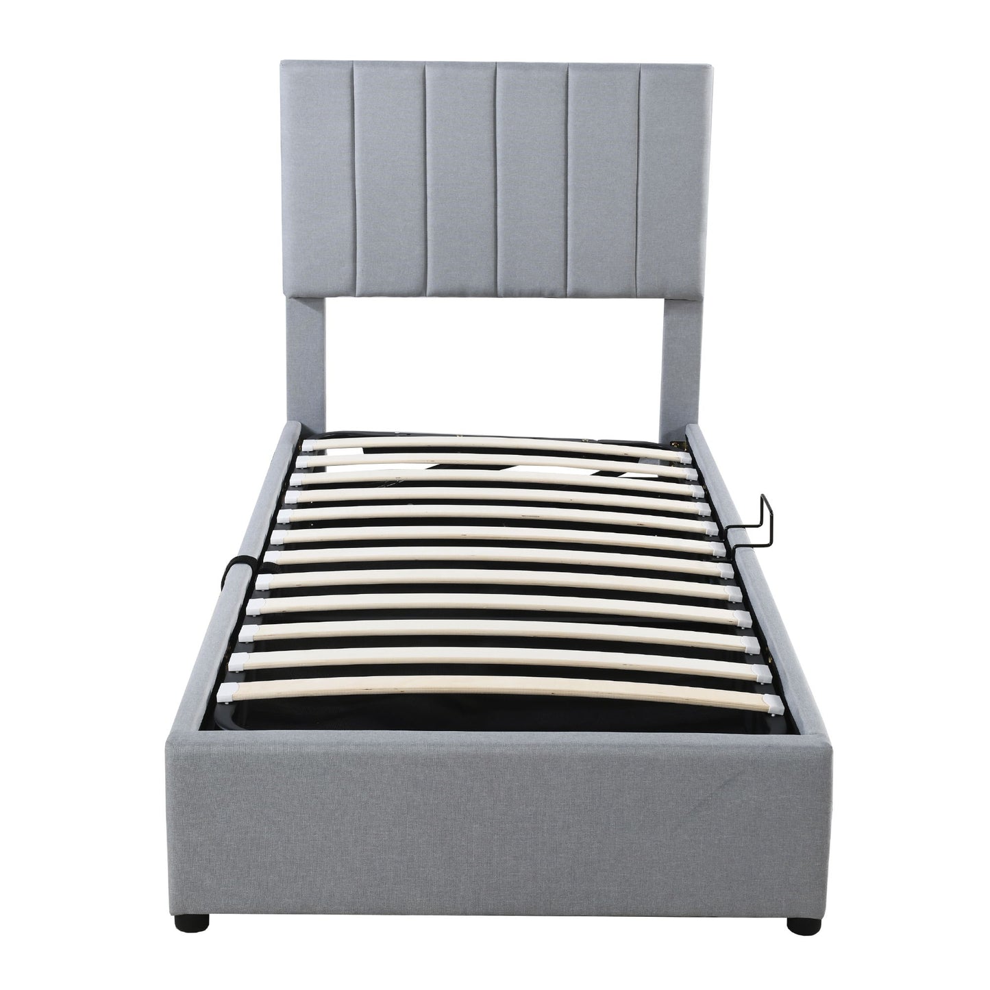Twin Size Upholstered Platform Bed With A Hydraulic Storage System - Gray