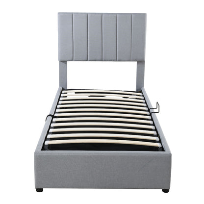 Twin Size Upholstered Platform Bed With A Hydraulic Storage System - Gray