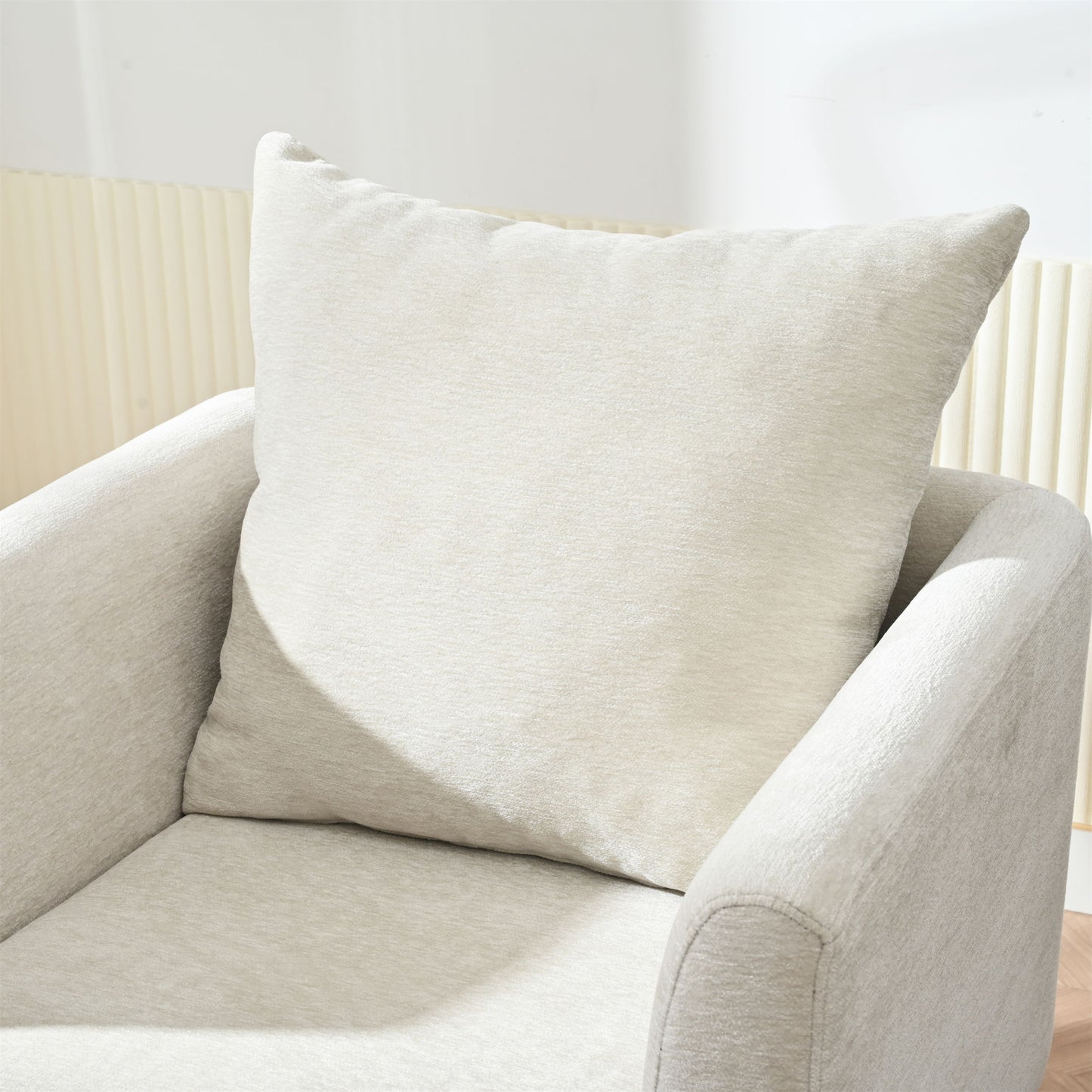 Modern Chenille Accent Chair, Upholstered Armchair For Living Room, Mid Century Fabric Lounge Chair With Pillow, Comfortable Reading Chair With Wood Legs For Living Room, Reception Room - Beige