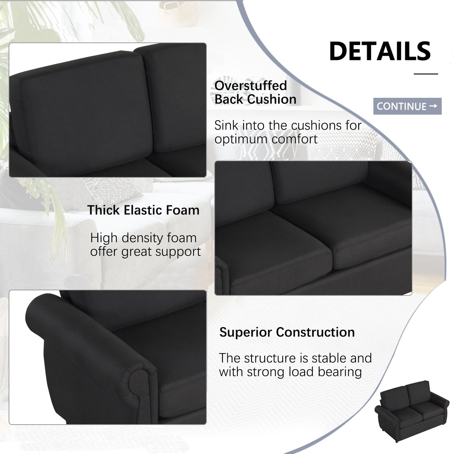 Pull Out Sofa Bed Loveseat Sleeper With Twin Size Memory Mattress With Two USB Ports For Living Room Spaces - Black