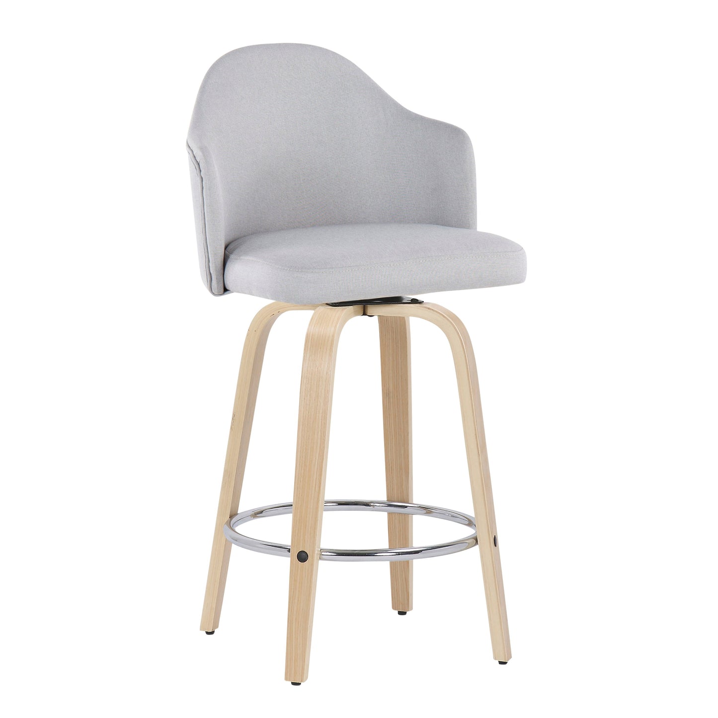 Ahoy - Mid-Century Modern Fixed Height Counter Stool With Natural Legs / Round Chrome Footrest (Set of 2) - Light Gray